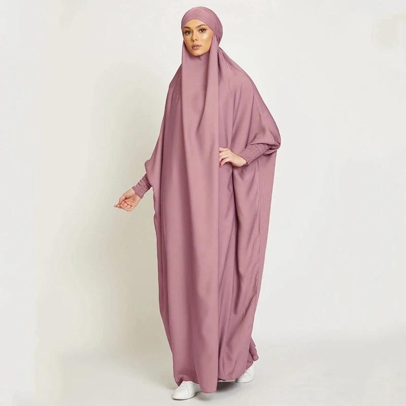 Ramadan Muslim Robe One Piece Cinch Sleeve Long Dress Prayer Hijab Dress Jilbab Women Hooded Abaya Niqab Islam Dubai Plain Robe