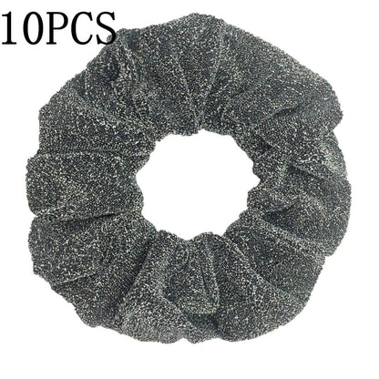 10pc Girls Sparkly Sequins Scrunchies for Hair Eleastic Scrunchy Ties Ropes Ponytail Holders Rubber Bands Shinny Bling for Women