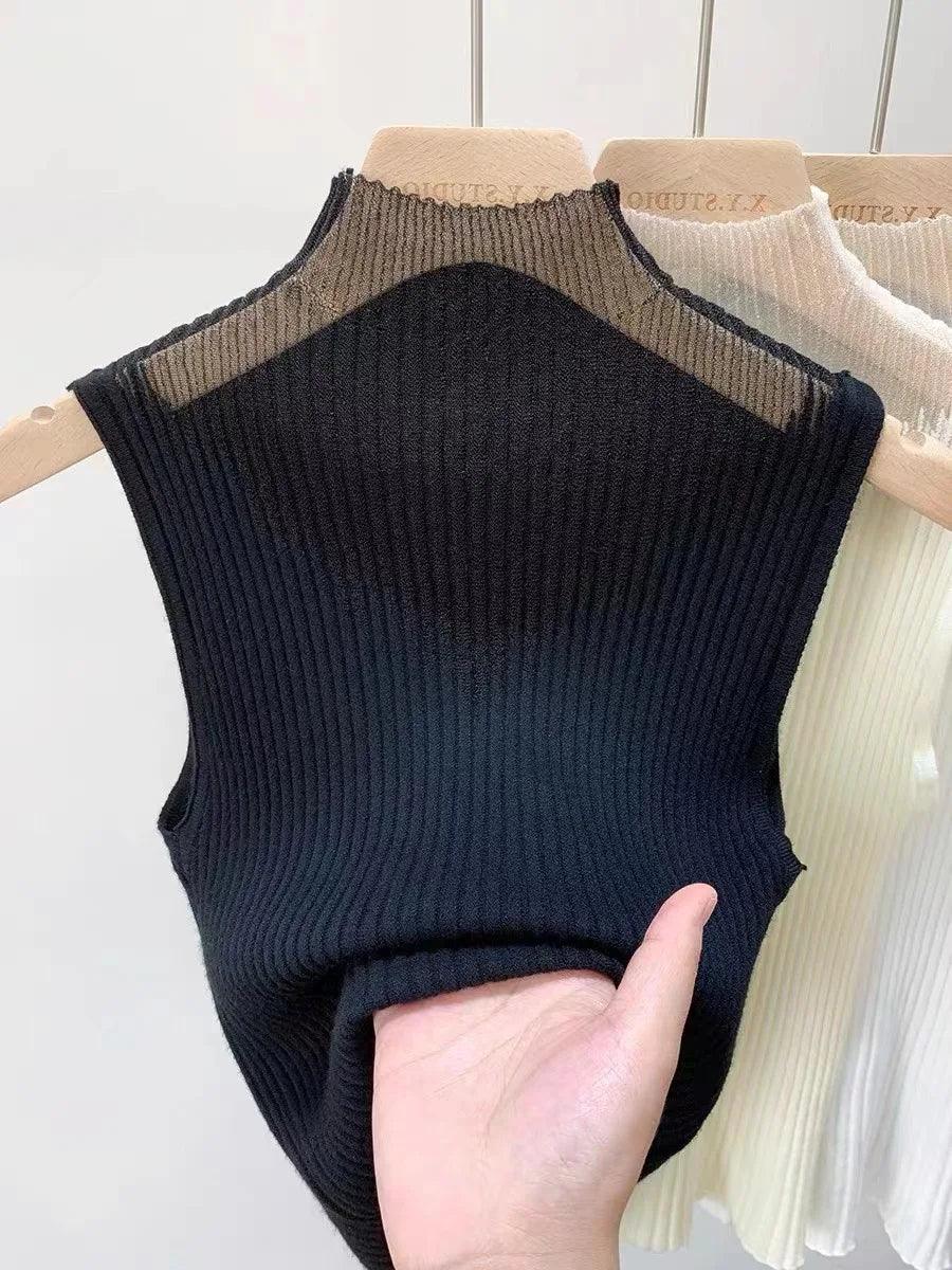 Women Knitting Tank Tops Sleeveless Corset Top 2024 Summer Autumn Vest Half Turtleneck T-Shirt Female Cropped Top Clothing