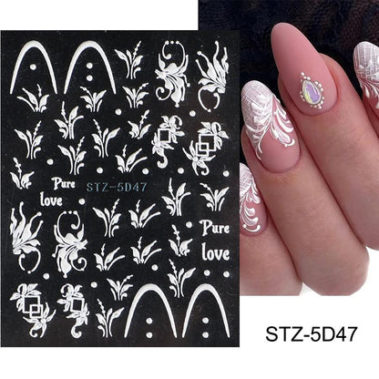 5D Belt Nail Sticker Summer Nail Art Decals Flowers White Daisy 3D Manicure Nail Gel Self Adhesive Stickers Designs Decorations