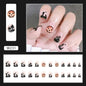 24pc/set Fashion Almond Press On Nails Art Halloween Black Ghost Design Fake Nail Pumpkin Castle Pattern Glossy False Nails Tips