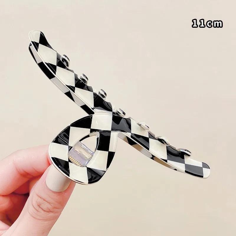 Vintage Women Girls Acrylic Checkered Hair Claw Shark Clip Geometric Grid Headband Hair Clips Hairpins Fashion Hair Accessories