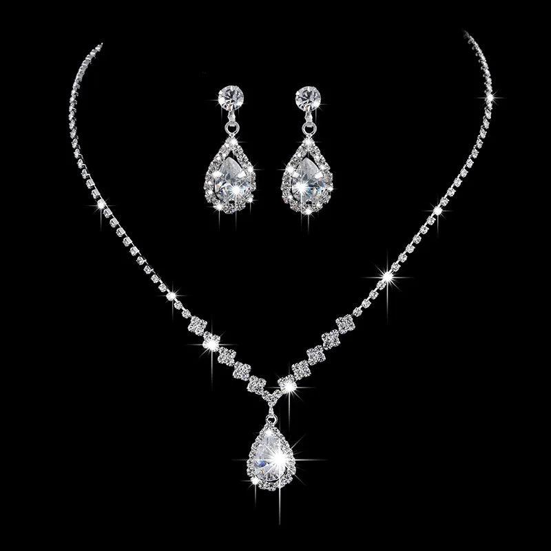 Free Shipping Luxury Angel Teardrop Necklace Earrings Set Bride Bridesmaid Wedding Jewelry Set Gifts For Women Girls Dropship