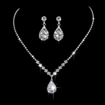 Free Shipping Luxury Angel Teardrop Necklace Earrings Set Bride Bridesmaid Wedding Jewelry Set Gifts For Women Girls Dropship