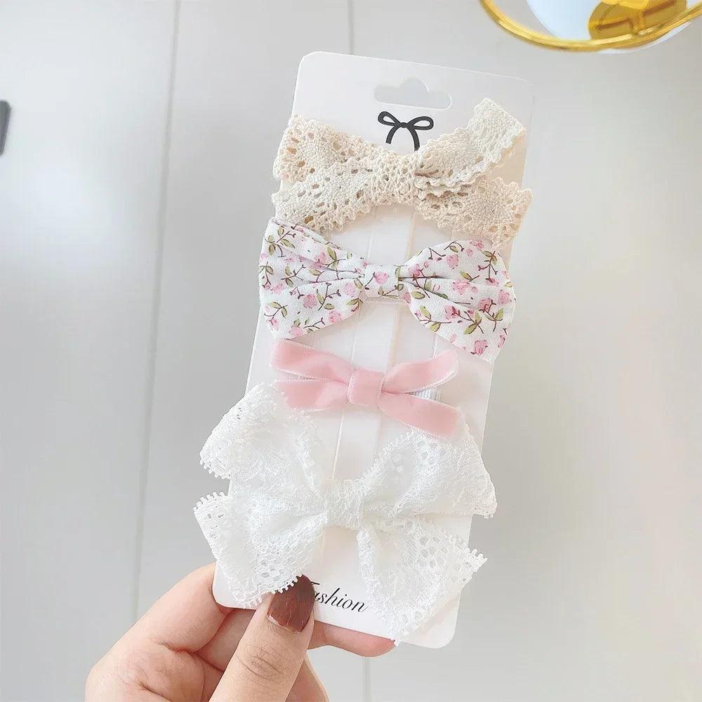 4/5Pcs Cute Baby Hairpin for Girls Print Ribbon Barrette Kids Little Hair Clip Pinches for Hair Girl Cotton Bow Hair Accessories