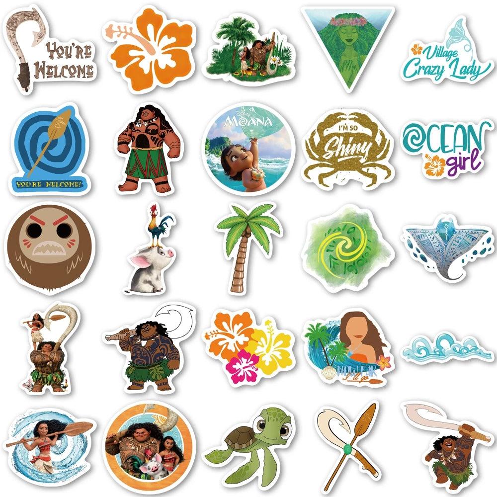 50PCS Cartoon Movie Moana Stickers Disney Princess Waterproof Decals for Laptop Skateboard Kids Girls Toys Party Accessory