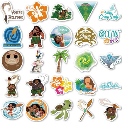 50PCS Cartoon Movie Moana Stickers Disney Princess Waterproof Decals for Laptop Skateboard Kids Girls Toys Party Accessory