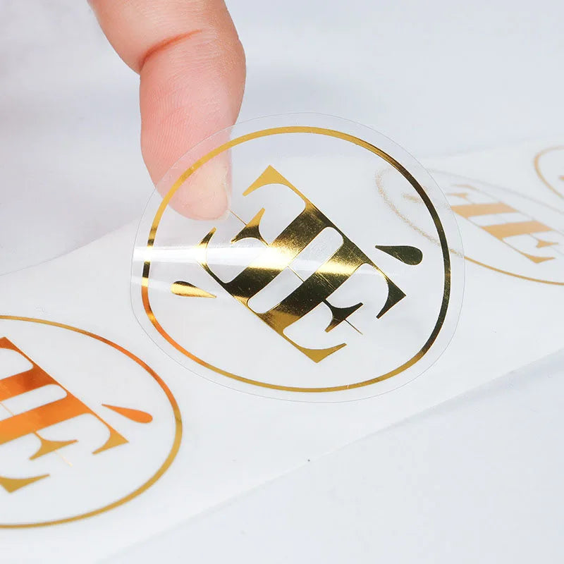 100pcs/Lot Personalized Custom Logo Stickers Clear Transparent Gold Foil Silver Business Logo Stickers Wedding Stickers