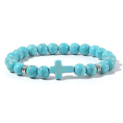 Men Natural Stone Bead Cross Bracelet Onyx Meditation Bracelet Women Yoga Jewelry Homme Pulser Lava Turquoise Beaded Bracelets