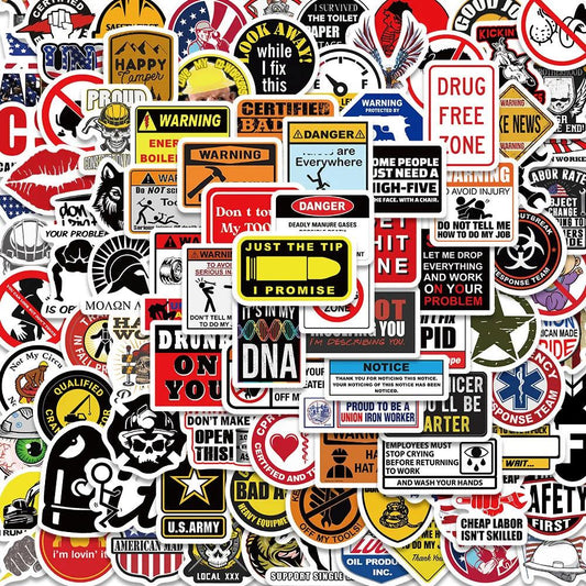 98PCS Funny Hard Hat Brand Sign Cool Sticker Construction Workers Helmet Motorcycle Car Tools Laptop Bicycle Gift Stickers