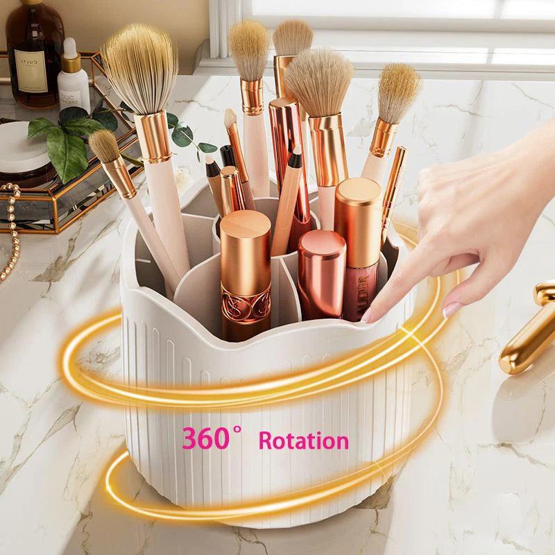 Makeup Brush Holder with Lid 360 Rotating Makeup Brush Holder Organizer for Vanity Desktop Countertop Dresser Table