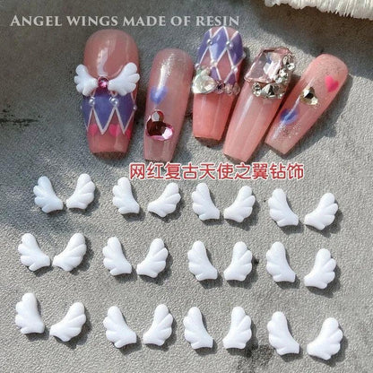 100pcs Resin Angel Wing Nail Art Charms 4.5X8mm Flatback White Cartoon Half Wing Manicure Parts 3D Charm Jewelry Nail Decoration