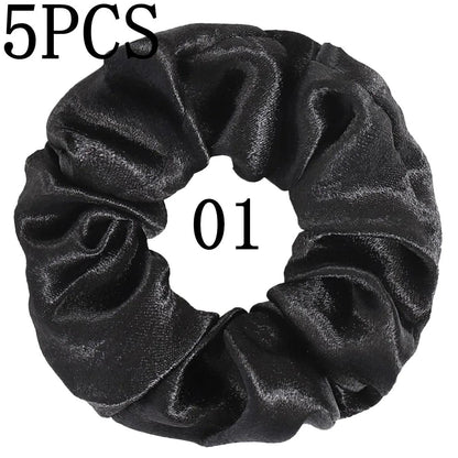 10/5pcs/lot Accessoires Women Girls Silky Satin Hair Scrunchies Solid Elastic Elegant Rubber Band Headwear Holder Scrunchy Black