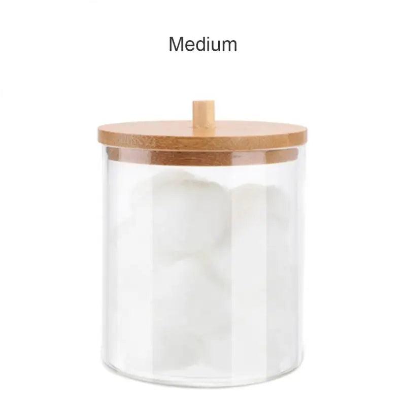 Makeup Cotton Pad Organizer Storage With Wood Lid Box For Cotton Swabs Rod Cosmetics Jewelry Bathroom Container Jar