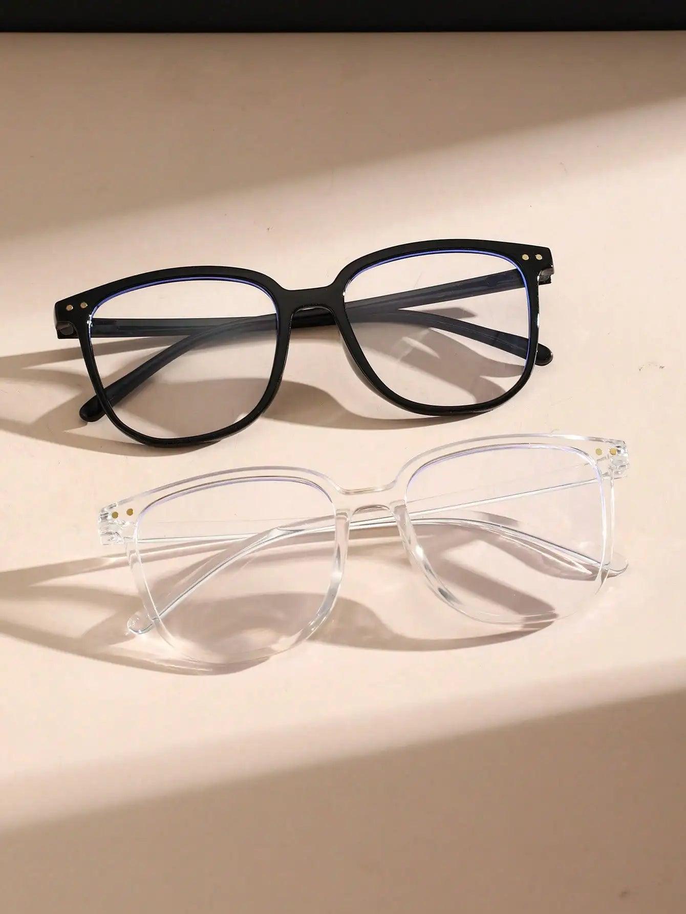 2pcs Women Men Classic Square Frame Glasses School Eyewear For Daily Life Clothing Accessories