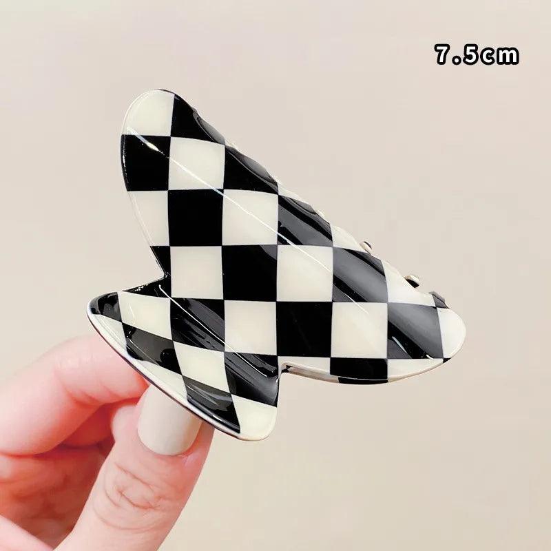 Vintage Women Girls Acrylic Checkered Hair Claw Shark Clip Geometric Grid Headband Hair Clips Hairpins Fashion Hair Accessories