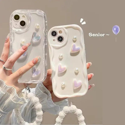 3D Wavy Edge Phone Case For iPhone 15 Pro Max 14 11 13 12 Mini XR 6s 6 8 7 Plus X XS SE 2020 2022 Soft Silicone Cover Bracelet - HighGloss Shop