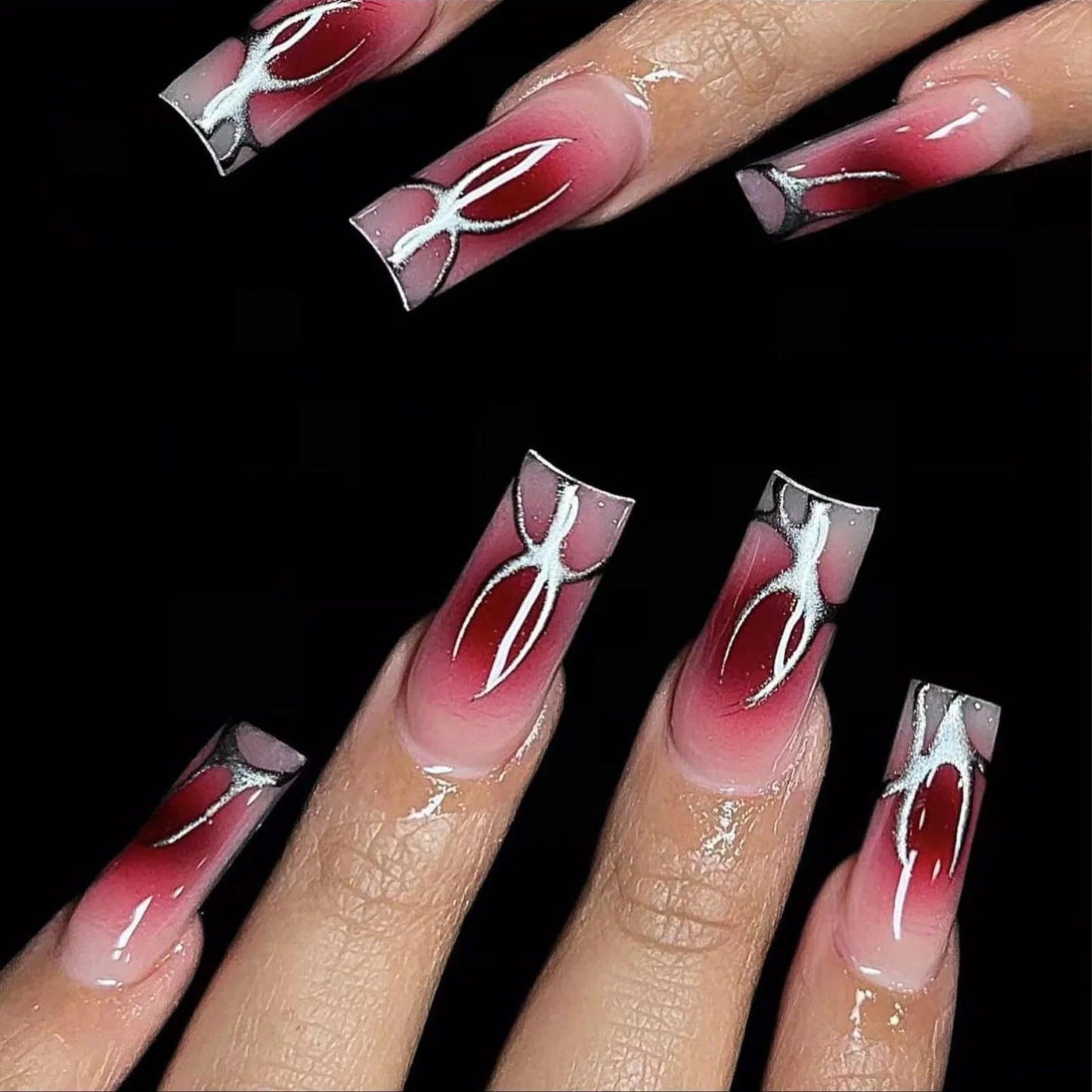 y2k Nails Five-pointed Star Pattern False Nails Halloween Style Long Coffin Ballet Press on Nails For Girl Full Cover Wearable