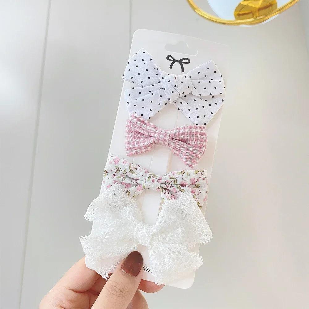 4/5Pcs Cute Baby Hairpin for Girls Print Ribbon Barrette Kids Little Hair Clip Pinches for Hair Girl Cotton Bow Hair Accessories