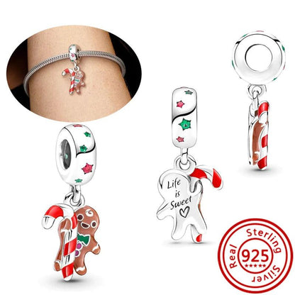 925 Silver Christmas Tree Socks Hat Santa Claus Elk Deer Snowflake Winter Beads Fit Pandora Charm Bracelet Christmas DIY Jewelry