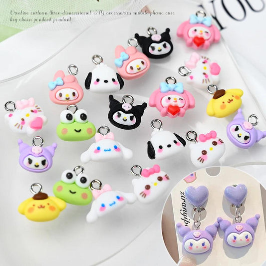 10Pcs Cartoon Sanrio Nail Charms Hello Kitty Kuromi Pendant Jewelry for Ear Clips Manicure Resin Crafts Nail Decoration Supplies