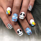 24pcs New Halloween False Nails with Clown Witch Pattern Design Fake Nail Tips Halloween Gifts MId-length Coffin Press on Nails