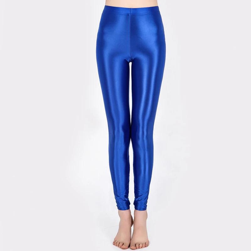 Hot Sale Women'S Shiny Leggings Women'S Solid Color Seamless Skinny Thin Full Ankle Length Leggings Stretch Pants Trousers