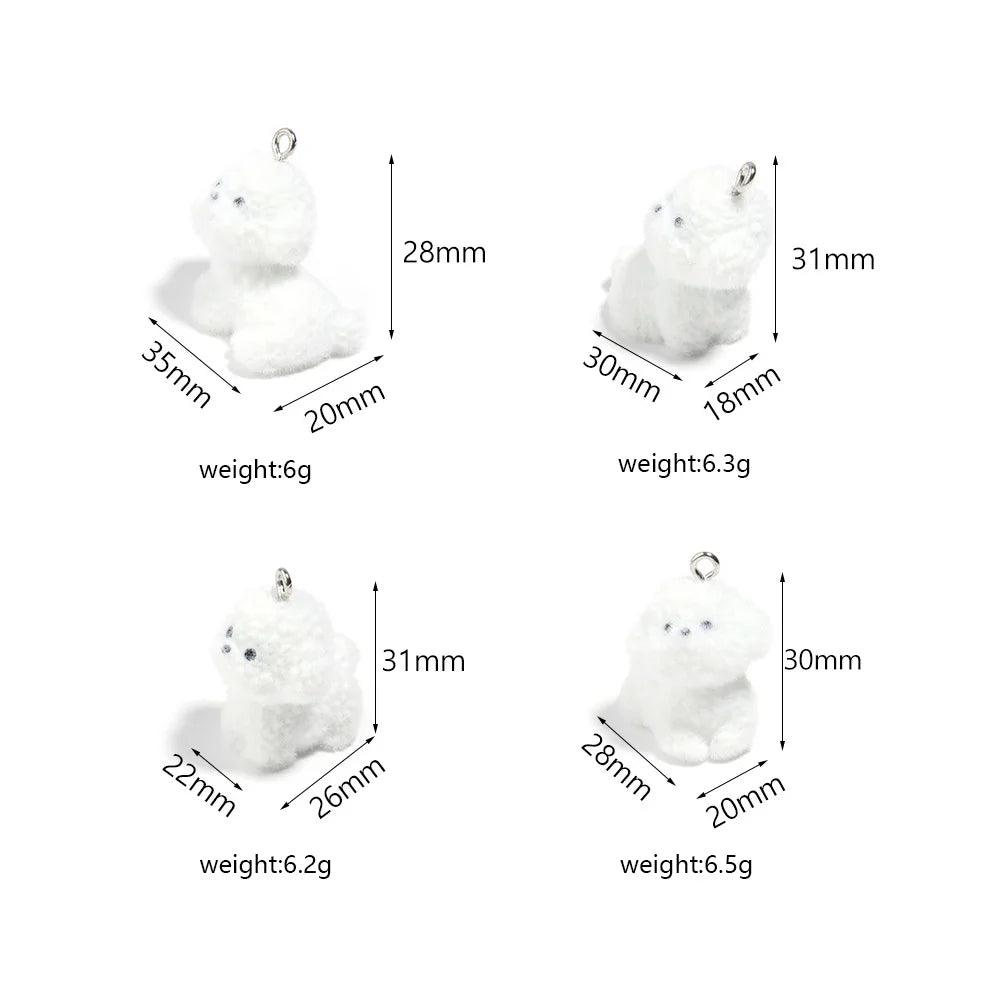 2/4pcs Kawaii Fluffy White Puppy Dog Resin Charms 3d Frise Animal Pendant For Necklace Keychains Diy Jewelry Make