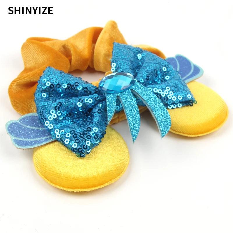 New Chic Disney Mickey Mouse Ears Hair Scrunchies Sequins 4"Bows Elastic Headband Women Velvet Girls DIY Hair Accessories Gift