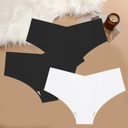 FINETOO 3PCS Ultra-thin Women's Seamless Underwear Panties Sexy V-Shaped Waist Briefs 10 Soild Colours Cozy Stretch Underpants