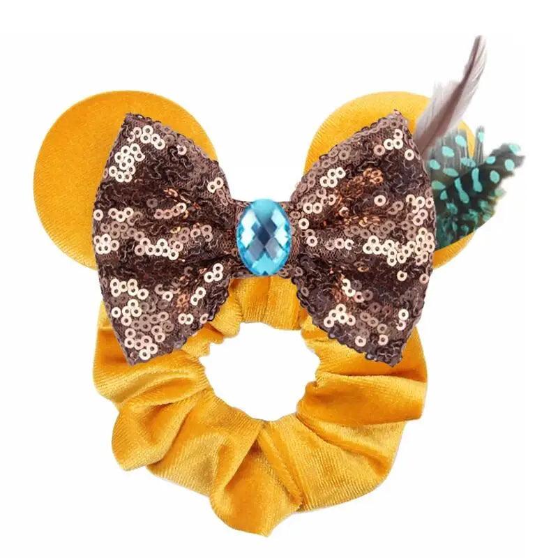 New Chic Disney Mickey Mouse Ears Hair Scrunchies Sequins 4"Bows Elastic Headband Women Velvet Girls DIY Hair Accessories Gift