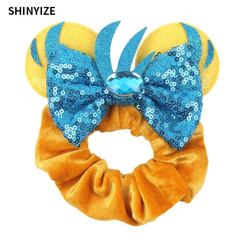 New Chic Disney Mickey Mouse Ears Hair Scrunchies Sequins 4"Bows Elastic Headband Women Velvet Girls DIY Hair Accessories Gift