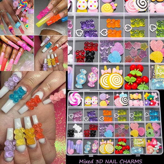 20pc Kawaii Accessories Cute Bear/ Lollipop Resin Nail Art Charms Lovely Candy/Flower Nails Rhinestones DIY Manicure Decorations - HighGloss Shop