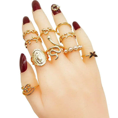 50pc/Lot Wholesale Gold Color Pearl Finger Rings Party Woman Cute Butterfly Snake Alloy Mix Size Joint Ring Crystal Jewelry Girl