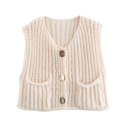 Korean Fashion Crop Sweater Women Vest Solid Loose Casual Sweater Vest Cable Knit Sweater Vest For Women Luxury Designer Tops