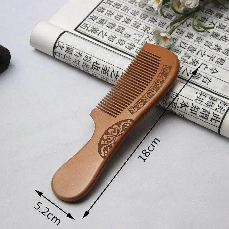 Natural Carved Peach Wood Comb Thickened Wood Comb Curly Massage Hair Comb Anti-static Sandalwood Hairdressing Hair Styling Tool