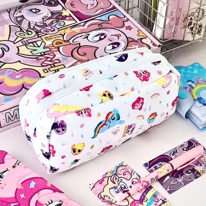 My Little Pony & Hello Kitty Sanrio Multi-Layer Flap Pencil Case, Large Capacity Cartoon Organizer with Multiple Compartments