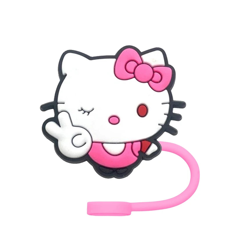 Hello Kitty Straw Cover Cap 10MM Drink Straw Plug Splash Proof Drinking Fit Cup Straw Cap Eco-friendly Charm Pendant Party Gift