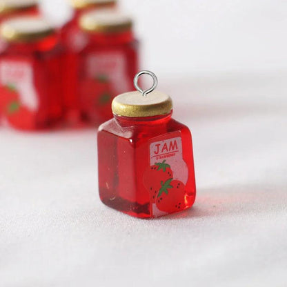 10pcs Mini Strawberry Jam Resin Charms Lovely Bread Flavoring Bottle Small Pendant DIY Chef Earring Keychain Cute Jewelry Make