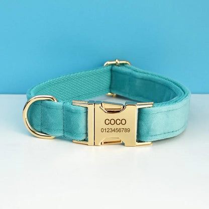 Turquoise Stone Velvet Dog Collar And Leash Set For Dogs Custom Engraved Nameplate Pet Supplies Dog Leash Velvet 40