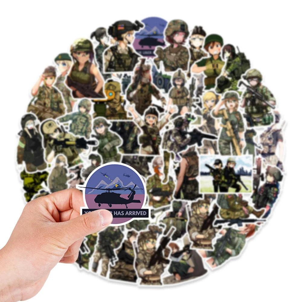 10/30/50pcs Anime Camouflage Female Military Uniform Girls Stickers Laptop Motorcycle Skateboard Phone Wall Sticker Kids Toys