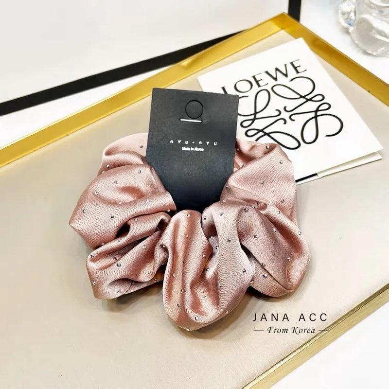 2023 Women Fashion Silk Scrunchie With Rhinestones Elastic Satin Hair Band Girls Big Hair Tie Balck Crunchy For Hair Accessories