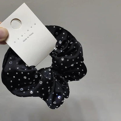 Rhinestone Dot  Scrunchies Hairtie 5cm Wide Elastic Hair Band Silk Stain Pony Hair Traceless Accessories for Women Thick Hair