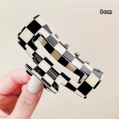 Vintage Women Girls Acrylic Checkered Hair Claw Shark Clip Geometric Grid Headband Hair Clips Hairpins Fashion Hair Accessories