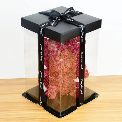 Clear Gift Box PVC Transparent Rose Flower Bear Gift Cake Package Box Wedding Birthday Christmas Present Dessert Decoration Case