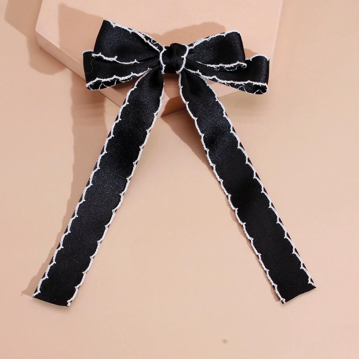 Lystrfac New Fabric Wavy Ribbon Hair Bow Hairpin for Women Girls Hair clips Black White Bow Top Clip Female Hair Accessories