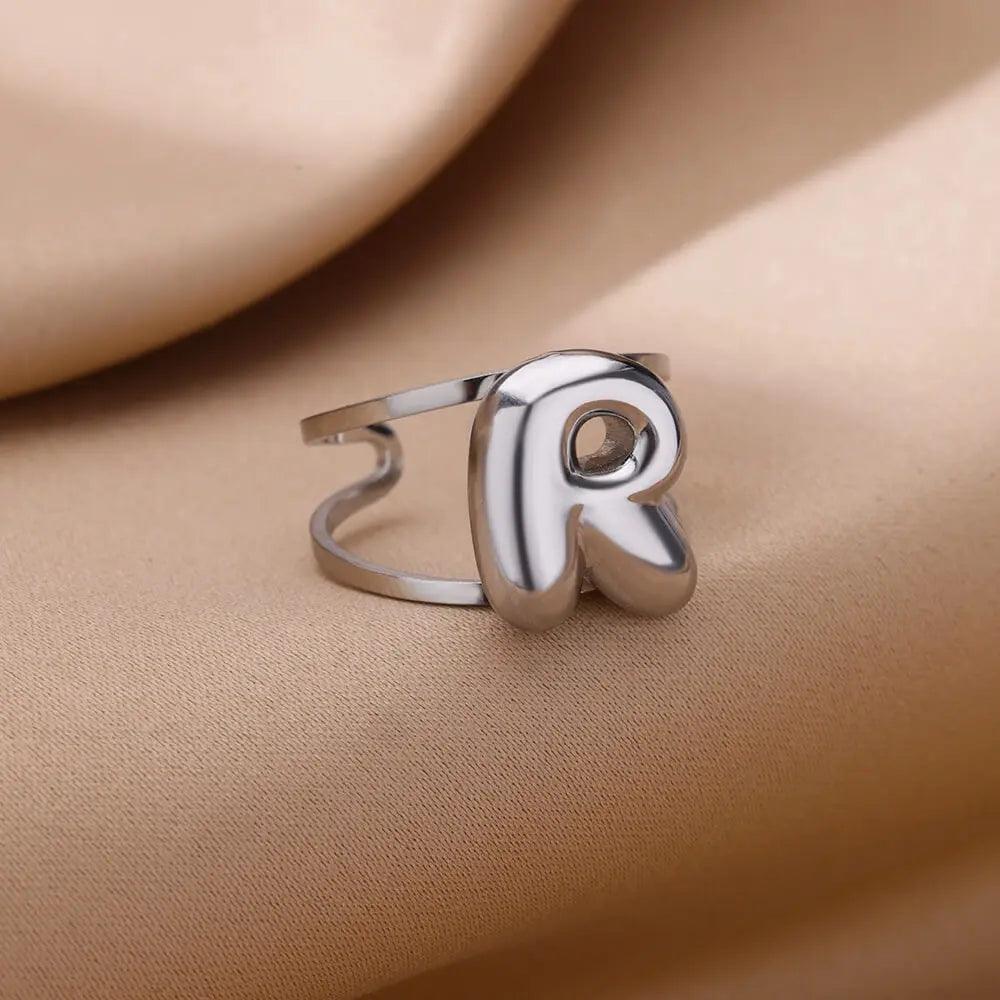 Gold Color A-Z Letter Alphabet Rings for Women Gothic Double Layer Thick Initial Letter Femme Ring Stainless Steel Jewelry Gift