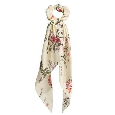 Floral Print Bow Satin Long Ribbon Ponytail Scarf Hair Tie Scrunchies Women Girls Elastic Hair Bands Hair Accessories