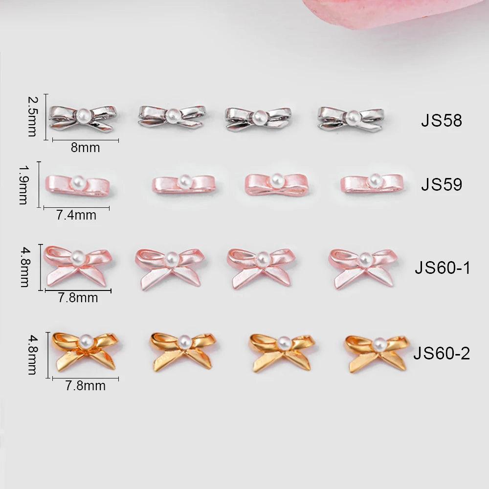 10pcs Mini Ballet Bowknot Nail Charms 3D White Pink Pearl Alloy Kawaii Bow-Tie Press on Nails DIY Ballet Bow Nail Art Decoration