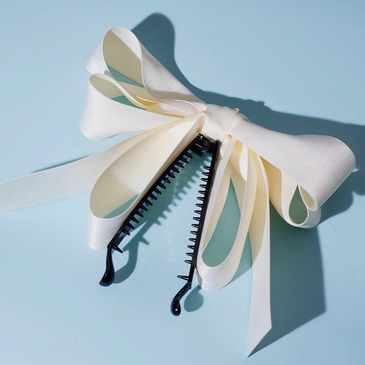 Lystrfac New Banana Clip Bow Hair Clips for Women Girls Back Head Double Layer Hairpin Horsetail clip Fashion Hair Accessories